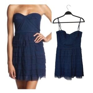 NWT New BCBGMAXAZRIA Y2K Navy Blue Strapless Ruffle Prom Party Corset Dress 8 M